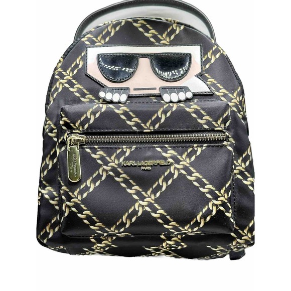 Karl Lagerfeld Handbags - Karl Lagerfeld Paris Amour Mini Backpack Nylon Black Gold Chain Pattern NWT